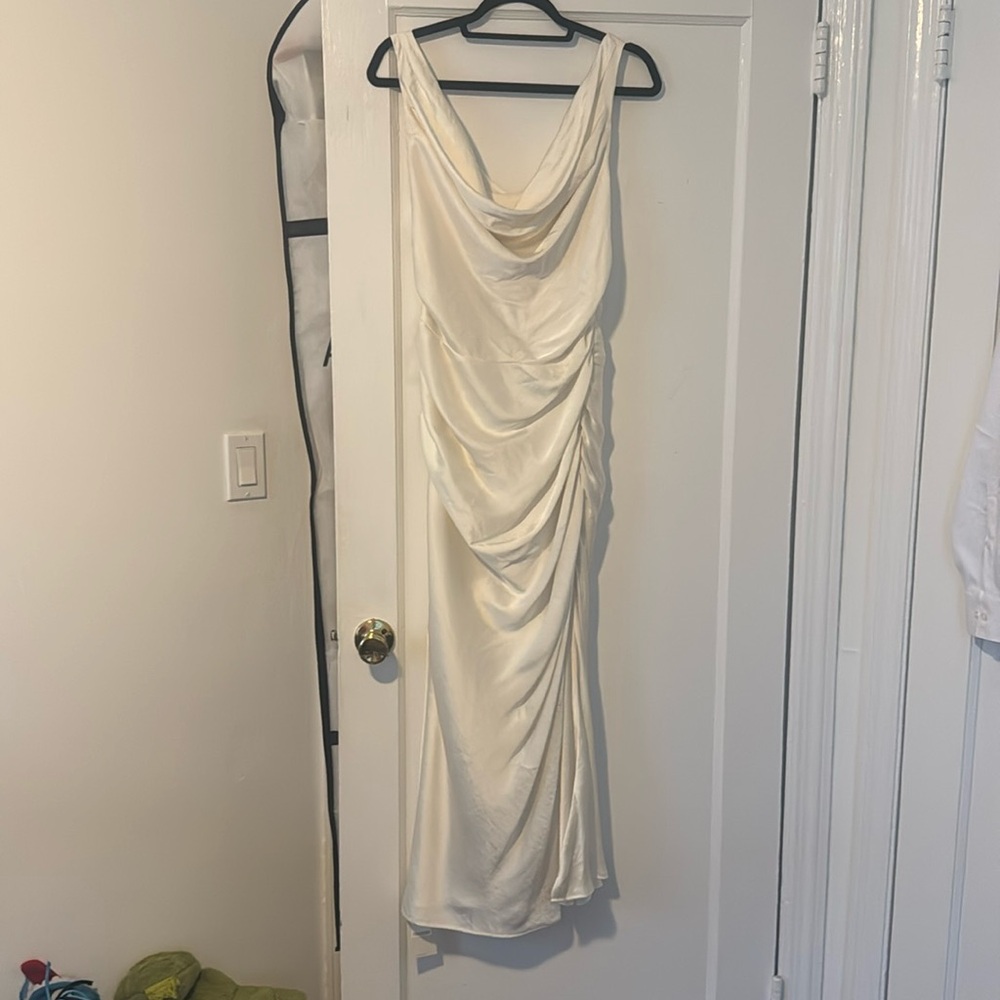 abercrombie and fitch cowl neck white satin dress